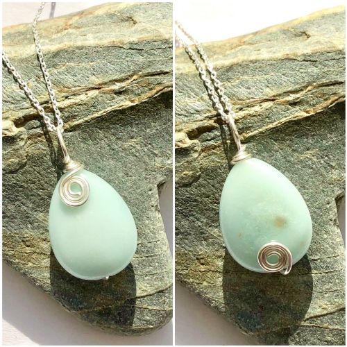 Amazonite Teardrop Silver Swirl Pendant